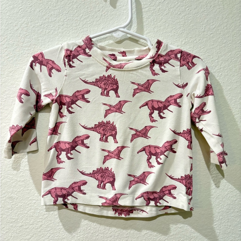 kate quinn Cream Long Sleeve Tee with Pink Dinosaur Print